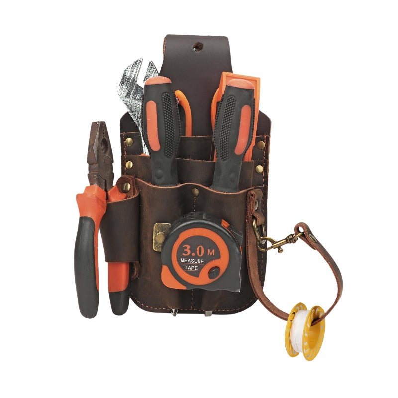 TOURBN Tourbon Leather Electrician Holster Tape Thong 3 Inch Tunnel Loop Multipurpose Maintenance Tool Pouch 5 Pockets with Tape Holder for Belt - Image 2